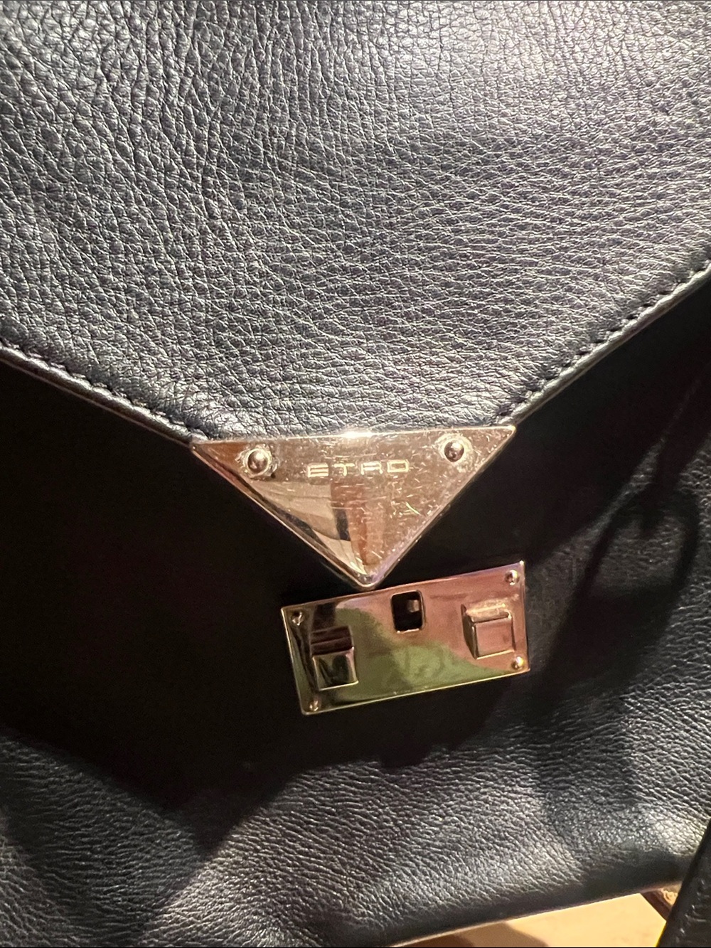 Black Leather Satchel with Patterned Accent Strap - Picture 6 of 17